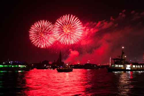 Best location to view Sunset Beach Fireworks boat rental catamaran